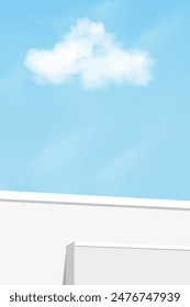 Podium Concrete Cement With Clouds, Grey Background Pattern, Vector Texture Design, 3D Sky Scene For Summer Banner, Illustration For Spring And Winter Product Display, Minimal Mockup With Copy Space
