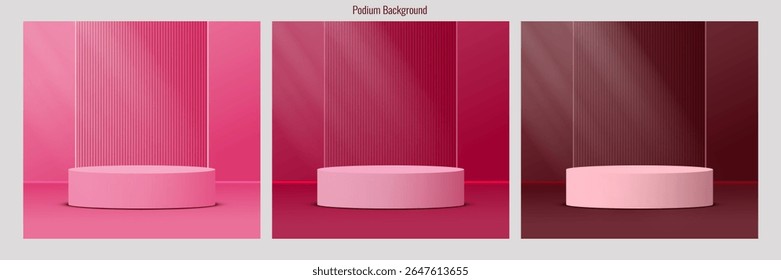 Podium for cosmetics. Advertising podium for the product. Podium with rays of light. Vector illustration.