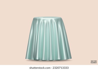 Podium covered with a piece of Opal Blue silk isolated on background. Realistic box covered with Opal Blue cloth. Podium for product, cosmetic presentation. Creative mock up. 3d vector illustration.