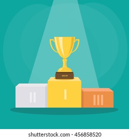 Podium. Cup. Ceremony. Vector illustration.