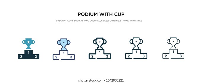 podium with cup icon in different style vector illustration. two colored and black podium with cup vector icons designed in filled, outline, line and stroke style can be used for web, mobile, ui
