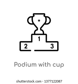podium with cup vector line icon. Simple element illustration. podium with cup outline icon from sports concept. Can be used for web and mobile