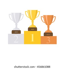 Podium. Cups. Ceremony. Vector illustration.
