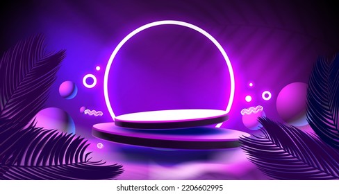 Podium Cyberstar, Veranstaltungsbühne, Podium Licht. Vektorgrafik
