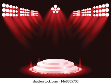 
podium with dark bacground and bright red lights