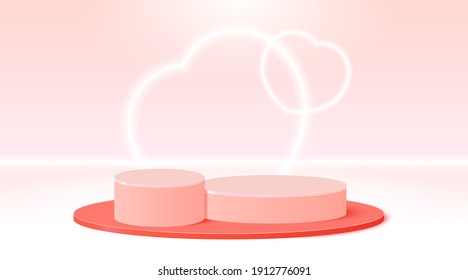 Podium decorated heart shape lighting. Pedestal scene for product, advertising, show, award ceremony.Valentine's day background. Minimal style.
