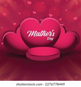 podium for demonstrating products against the background of hearts with a for Mother's Day