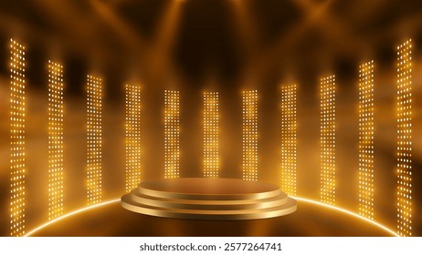 Podium with different color light  background. Stage lights rays scene background. Abstract spot light rays background. Spotlights of bright light with isolated place for stage and presentations.