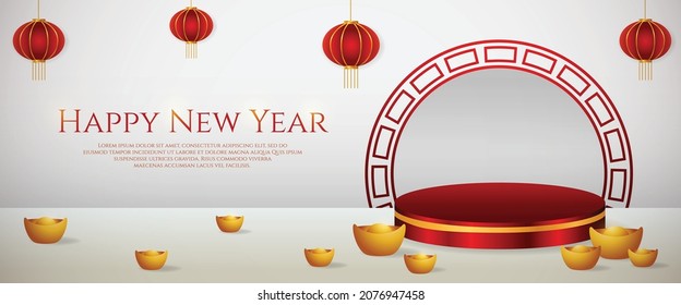 podium display 3d for chinese new year with money gold