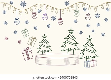 podium display doodle christmas concept in vector