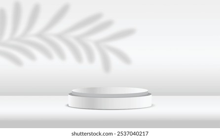 
Podium display mockup white background with leaves shadow and stage
