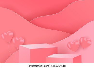 Podium Display product happy valentine's day banners, realistic style minimalist. Premium Vector