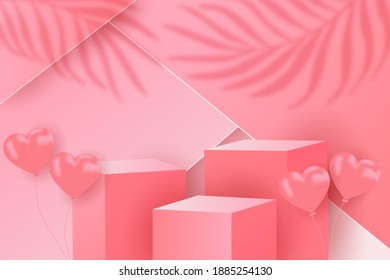 Podium Display product happy valentine's day banners, realistic style minimalist. Premium Vector