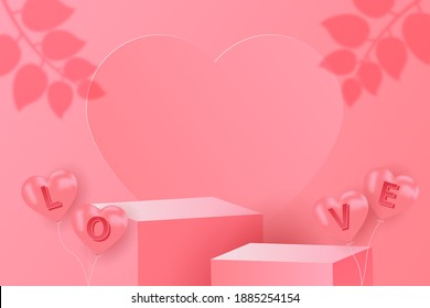 Podium Display product happy valentine's day banners, realistic style minimalist. Premium Vector