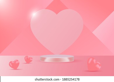 Podium Display product happy valentine's day banners, realistic style minimalist. Premium Vector