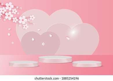 Podium Display product happy valentine's day banners, realistic style minimalist. Premium Vector