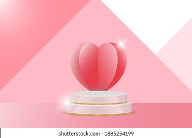 Podium Display product happy valentine's day banners, realistic style minimalist. Premium Vector