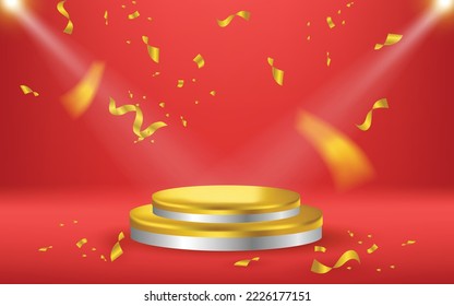 podium for display product, template design vector red background with light effect