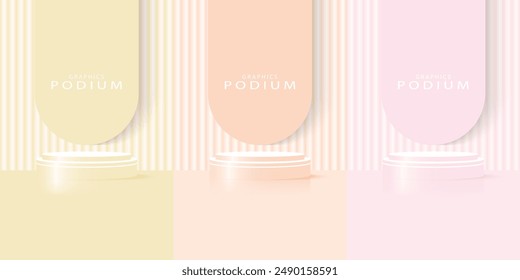 Podium display stand advertising products pastel tones vector background template.