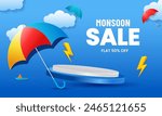 Podium for displaying products during the rainy season. Monsoon sale template