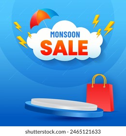 Podium for displaying products during the rainy season. Monsoon sale template