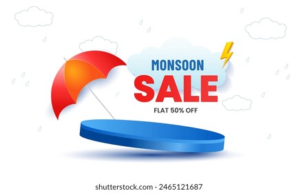 Podium for displaying products during the rainy season. Monsoon sale template