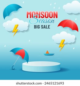 Podium for displaying products during the rainy season. Monsoon sale Background