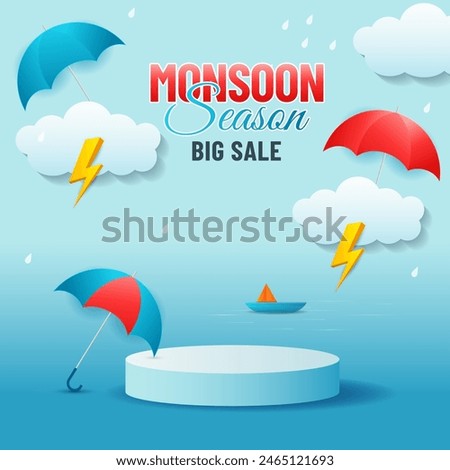 Podium for displaying products during the rainy season. Monsoon sale Background