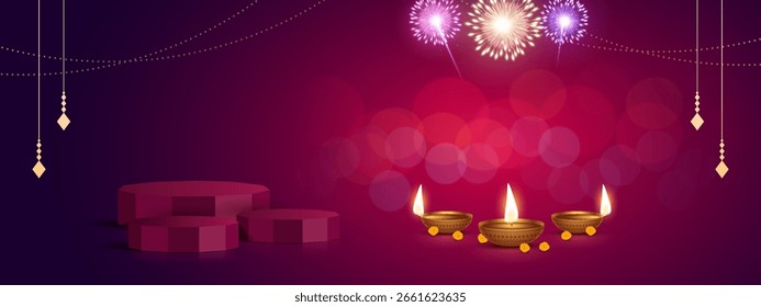 Podium Diwali Background Design. Diwali Dhamaka Sale Label Design with podium design. Diwali Offer Design Template Vector Layered illustration.
