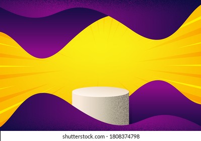 Podium dotwork vector background. Minimal abstract render scene. Geometric cylinder shape. Render 3d stage podium platform. Pattern with dots. Empty product scene. Yellow vector dotted background