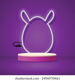 Podium Easter background design. Egg frame. Empty round podium