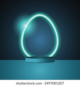 Podium Easter background design. Egg frame. Empty round podium