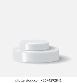 Pódio fundo vazio para produtos banners, cerimônia, vencedor, apresentação. Pódio realista, ilustração vetorial, cores branca e cinza. 
