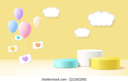 Podium empty display scene presentation for kids or baby product placement 3d background
