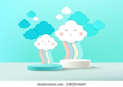 Podium empty display scene presentation for kids or baby product placement 3d background
