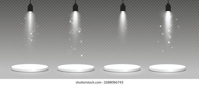 Podio, pedestal vacío con luz para la entrega, entrega de premios, Vector de honor png. Una vitrina de escenario para exhibir cosméticos u otros productos. Producto de soporte publicitario.
