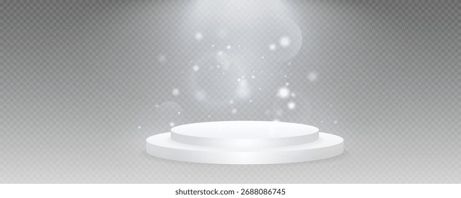 Podium, leeres Podest mit Licht für die Vergabe, Preisverleihung, Ehrenvektor png. Bühnenvitrine zur Darstellung von Kosmetika oder anderen Produkten. Produktwerbeständer.