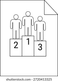 Podio con figuras en un documento que significa clasificación y logro en un diseño minimalista en blanco y negro