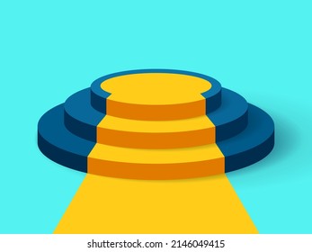 Podium in flat style, award pedestal with golden carpet, geometry shape, vector design object for you project