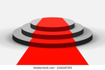 Podium in flat style, award pedestal with red carpet, geometry shape, vector design object for you project