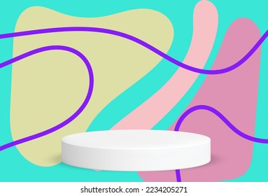 podio con línea de flowline curva de forma líquida anuncio banner folleto plantilla de página web de diseño de paquete de presentación de productos vectores eps.