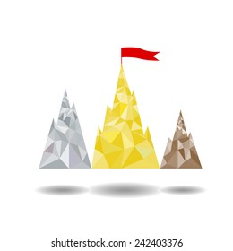 Podium in the form of mountain peaks, achieving the goal