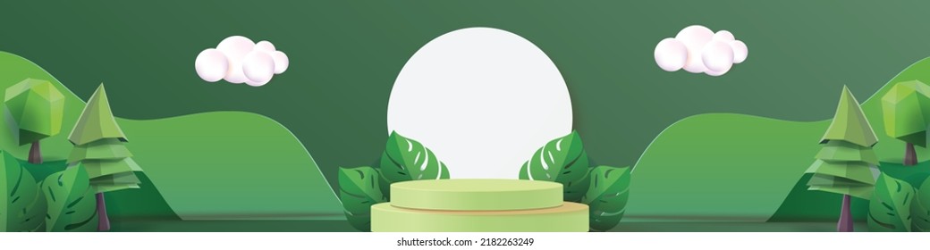 podium geometric banner stage mockup tropical tree green product
