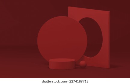 Podium geometric construction squared wall hole cylinder platform 3d stage event celebration realistic vector illustration. Pedestal foundation round display product advertising showroom award arena