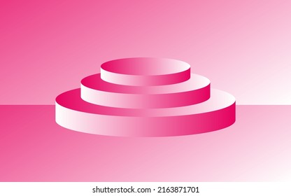 Podium geometric mockup display. Round cylinder pedestal. 3d platform product presentation stand. Abstract vector rendering shape for products display presentation. Modern pink studio room background