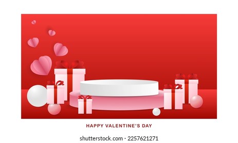 Podium with gift and ball on red background ,for February 14, Vector illustration EPS 10