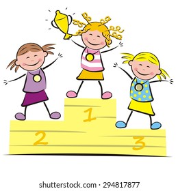 podium, girls, vector icon