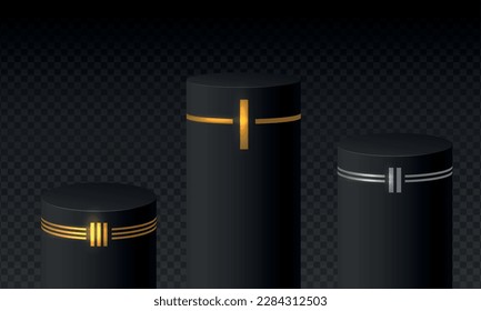 Podium for gold, silver and bronze winners realistic 3D vector illustration. Sage pedestal for champion award ceremony
