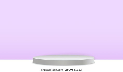 Podium in gold stands on platform with elegant product in creative circle. Sophisticated display for fashion with abstract design and 3D frame. Art light highlights concept of interior and architectur