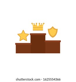 Podium with gold star crown and shield design, Winner first position competition success sport best leadership compete and challenge theme Vector illustration